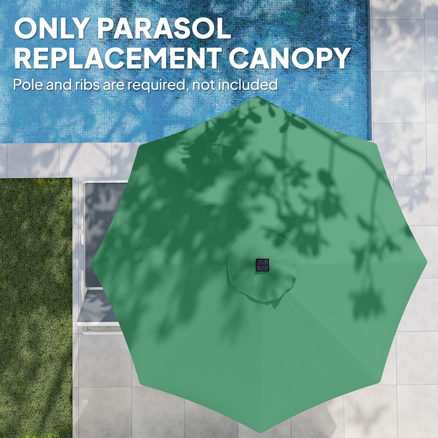 Outsunny 3 m Replacement Parasol Canopy with Top Vent, UPF 50+ Garden Parasol Replacement Canopy, 8 Rib Parasol Cover Replacement Fits Various Frames, Green