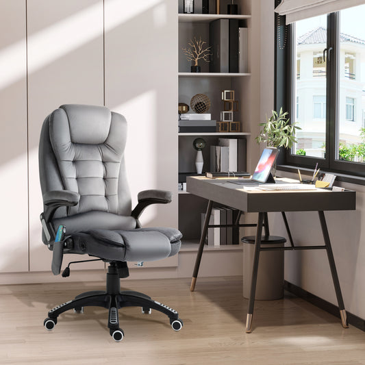 Vinsetto Massage Recliner Chair Heated Office Chair with Six Massage Points Velvet-Feel Fabric 360Â° Swivel Wheels Grey