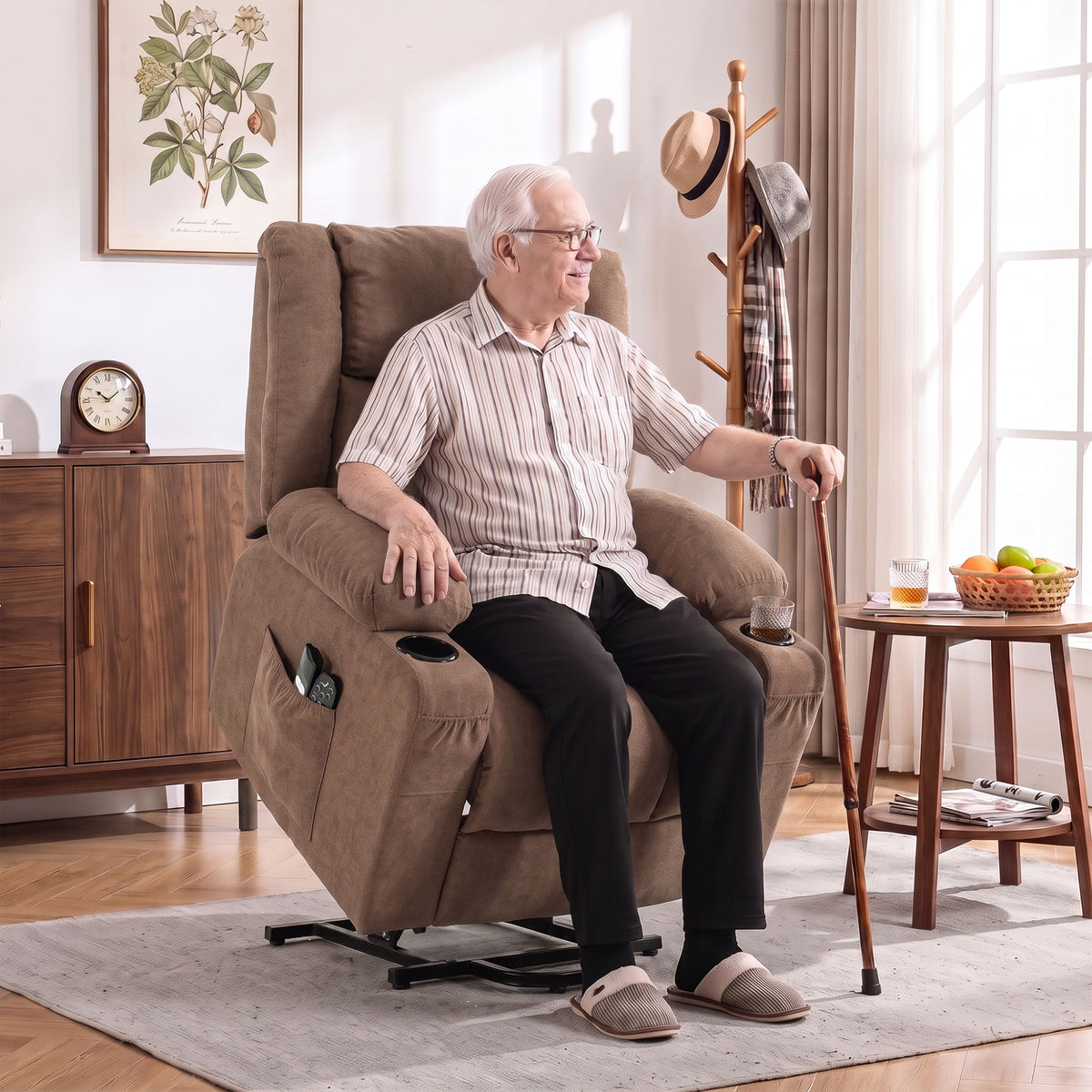 HOMCOM Dual Motor Recliner Chair, 55Â° Electric Lift Chair for Elderly, Recliner Armchair with Massage and Heat, Brown