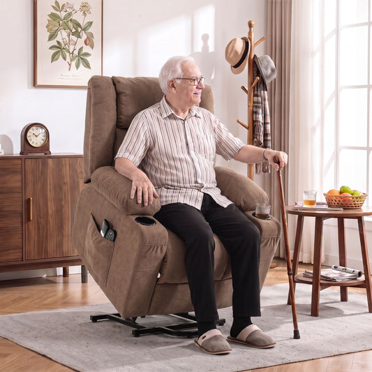 HOMCOM Dual Motor Recliner Chair, 55Â° Electric Lift Chair for Elderly, Recliner Armchair with Massage and Heat, Brown