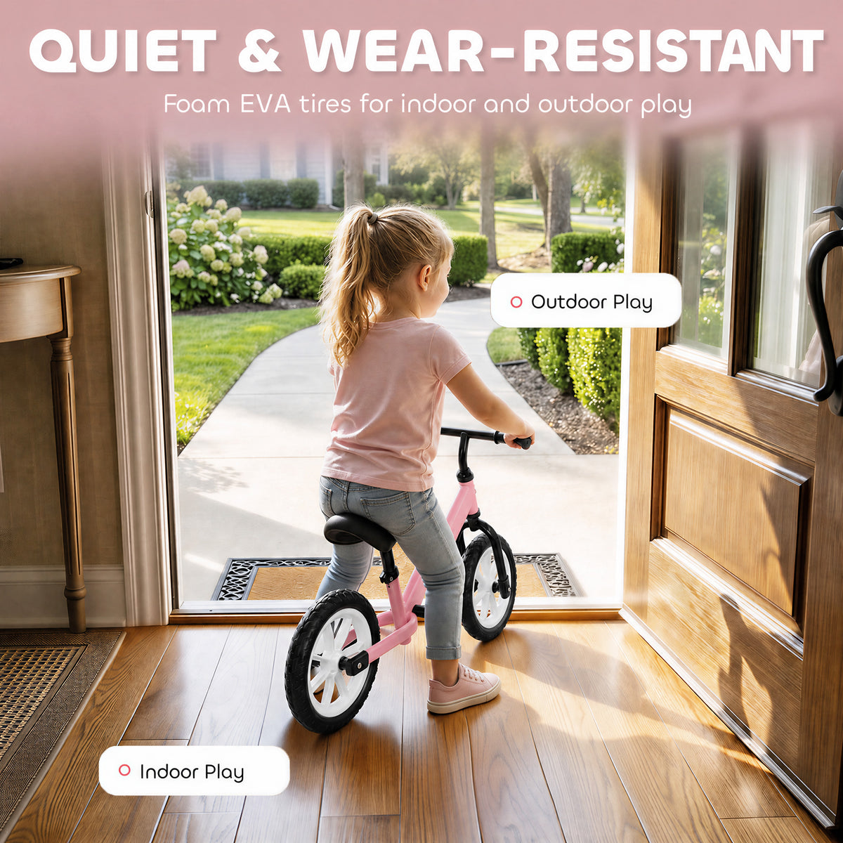 AIYAPLAY 11.2" Balance Bike for 2-5 Years, Toddler Bike with Lighting Wheels, Adjustable Seat & Handlebar, 360Â° Steering, Pink