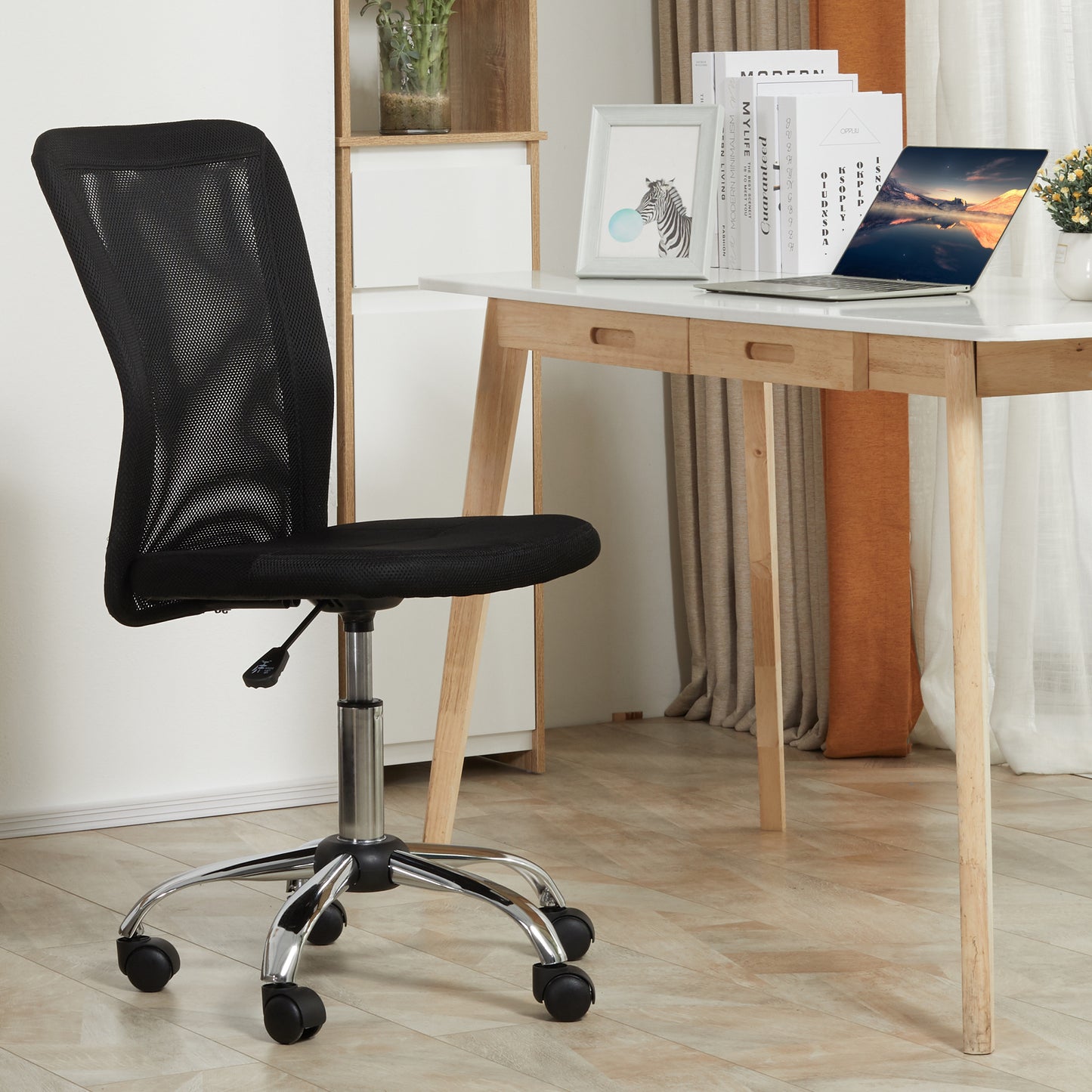 Vinsetto Office Chair, Armless Desk Chair, Adjustable Computer Swivel Chair with Rolling Wheels and Mesh Back for Home Work Study, Black
