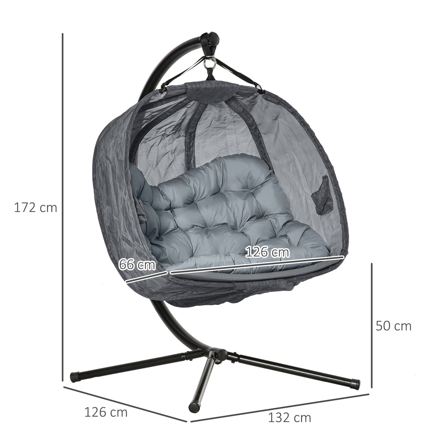 Outsunny Double Hanging Egg Chair 2 Seaters Texteline Swing Hammock Chair with Folding Design, Grey