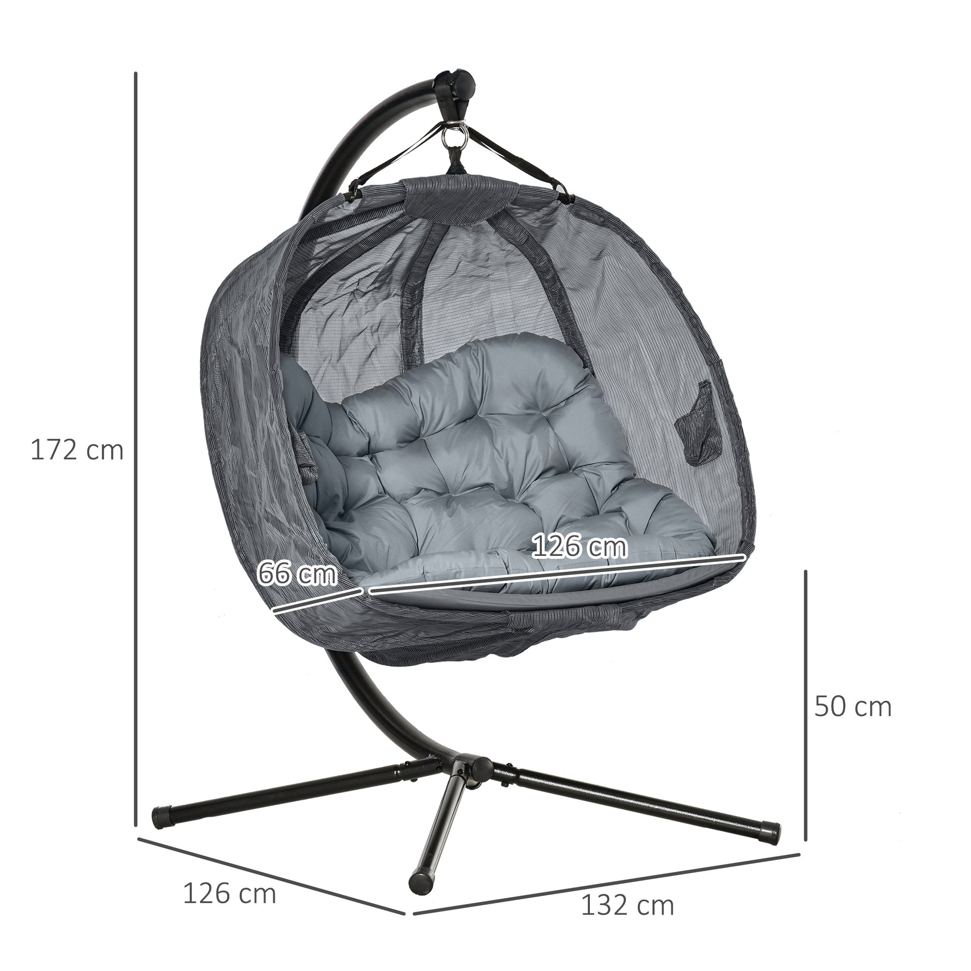 Outsunny Double Hanging Egg Chair 2 Seaters Texteline Swing Hammock Chair with Folding Design, Grey