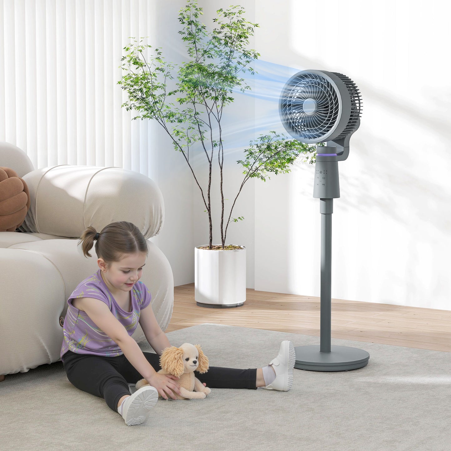 HOMCOM Pedestal Air Circulation Fan with Oscillating, Light Off, Grey