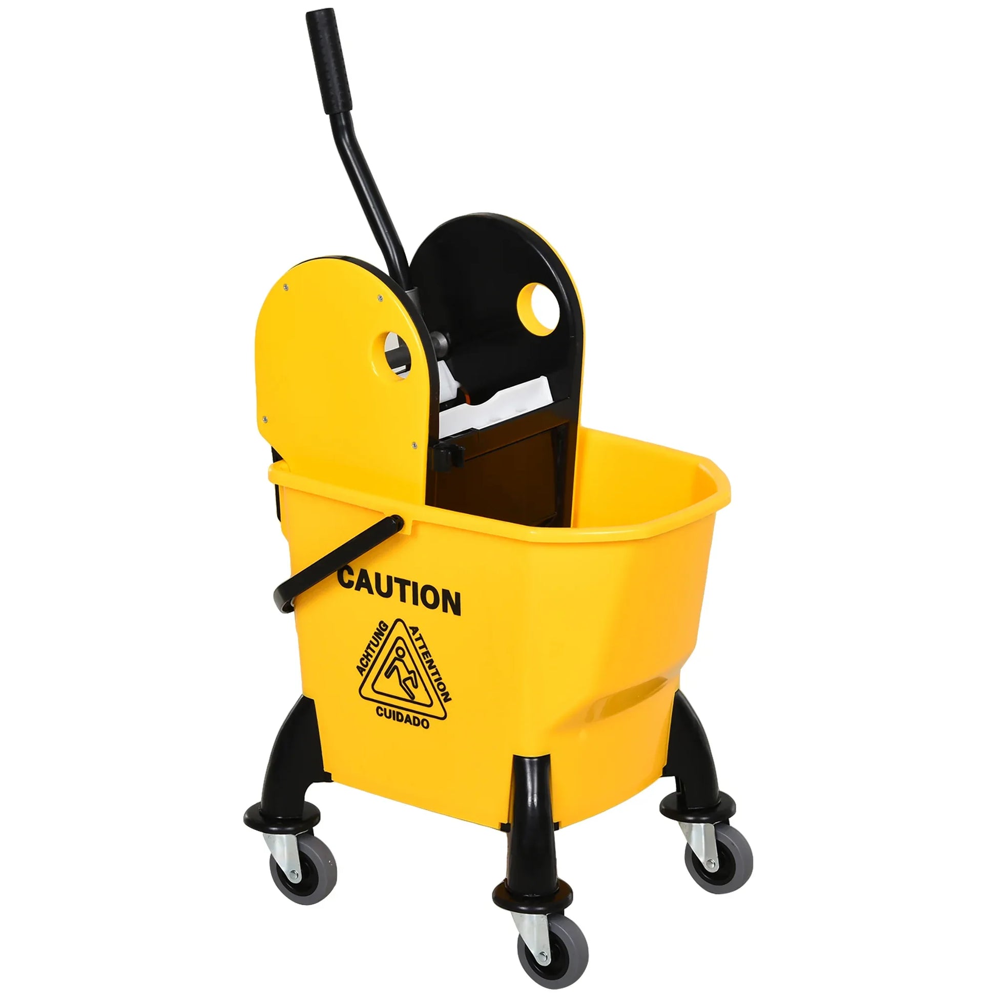 HOMCOM 25L Mop Bucket, with Wringer, Wheels and Handle - Yellow - LiamsBargains.co.uk