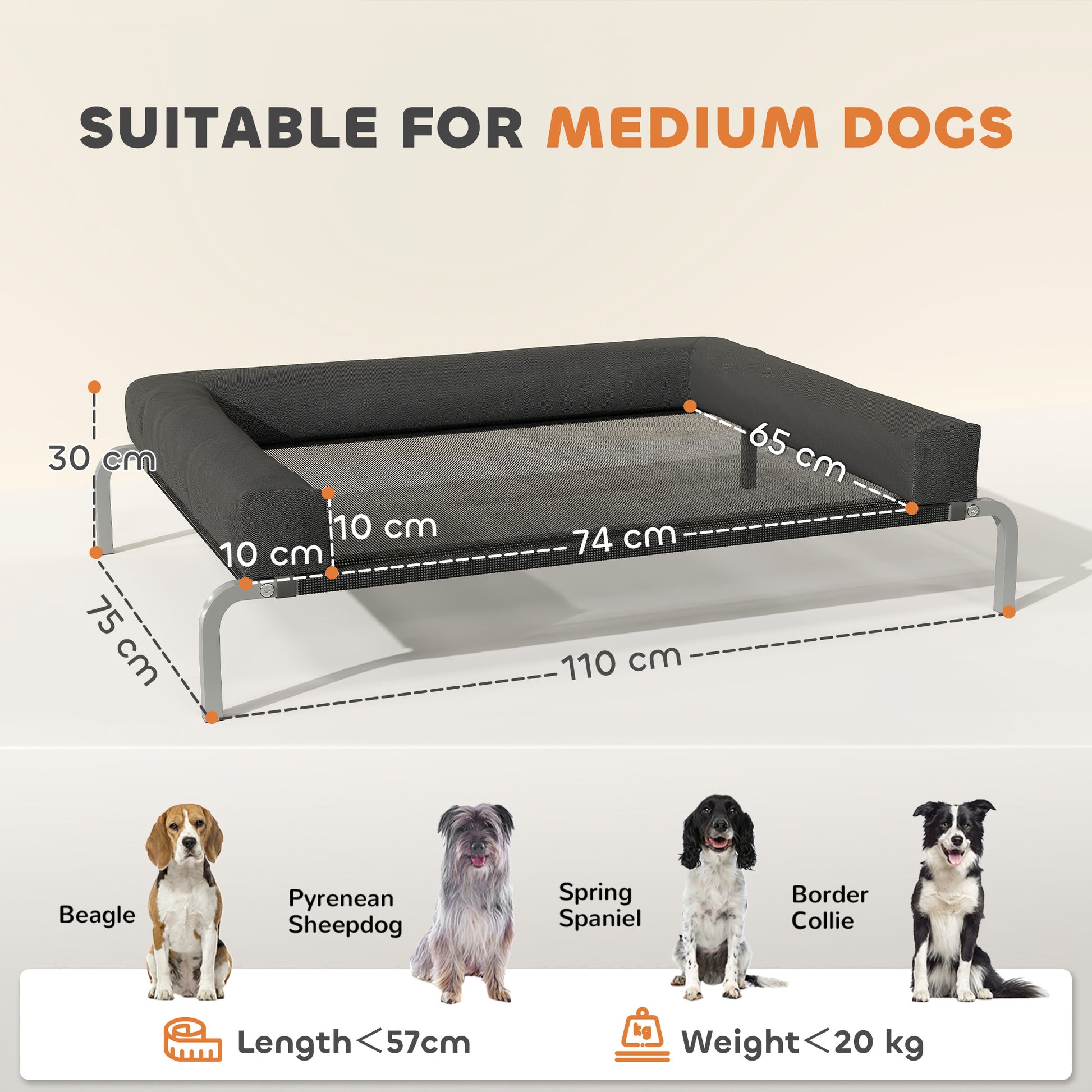  this raised dog bed's middle mesh design offers excellent air circulation