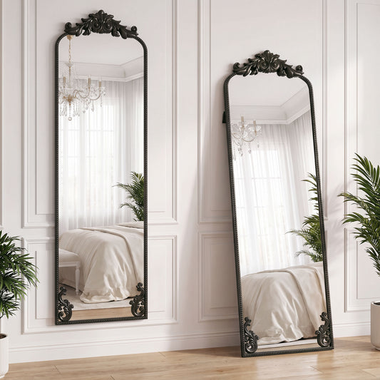 HOMCOM Floor Mirror, 50 x 160 cm Full Length Mirror with Baroque Metal Frame for Bedroom, Living Room, Dressing Room, Black
