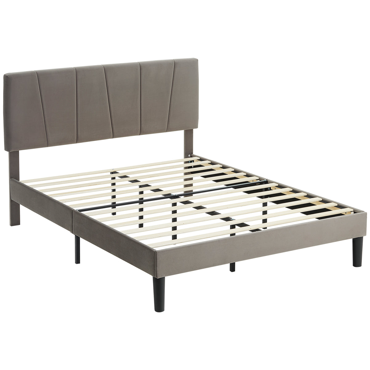 HOMCOM Double Bed Frame, with Velvet-Feel Headboard - Grey Default Title