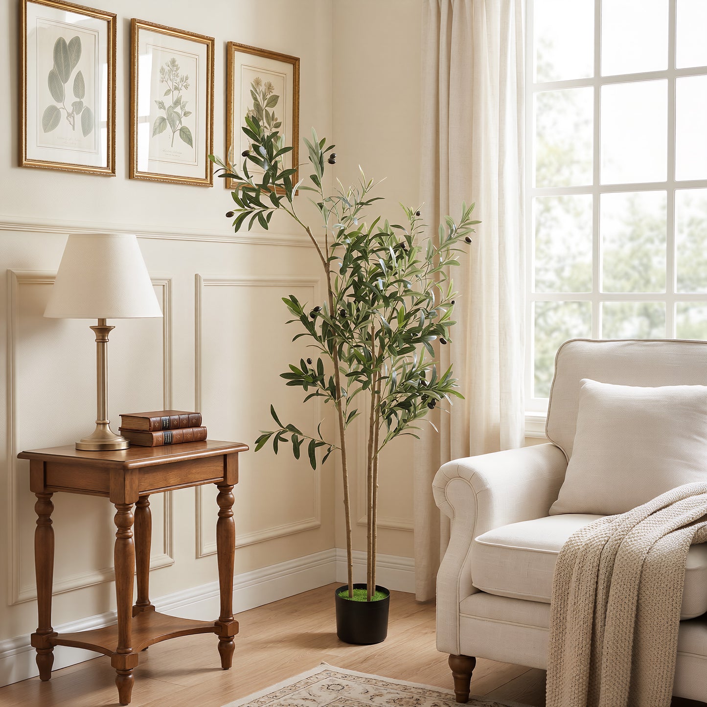 HOMCOM Decorative Artificial Plant, 148 cm Silk Olive Tree with 553 Leaves in Cement Pot, Fake Plant