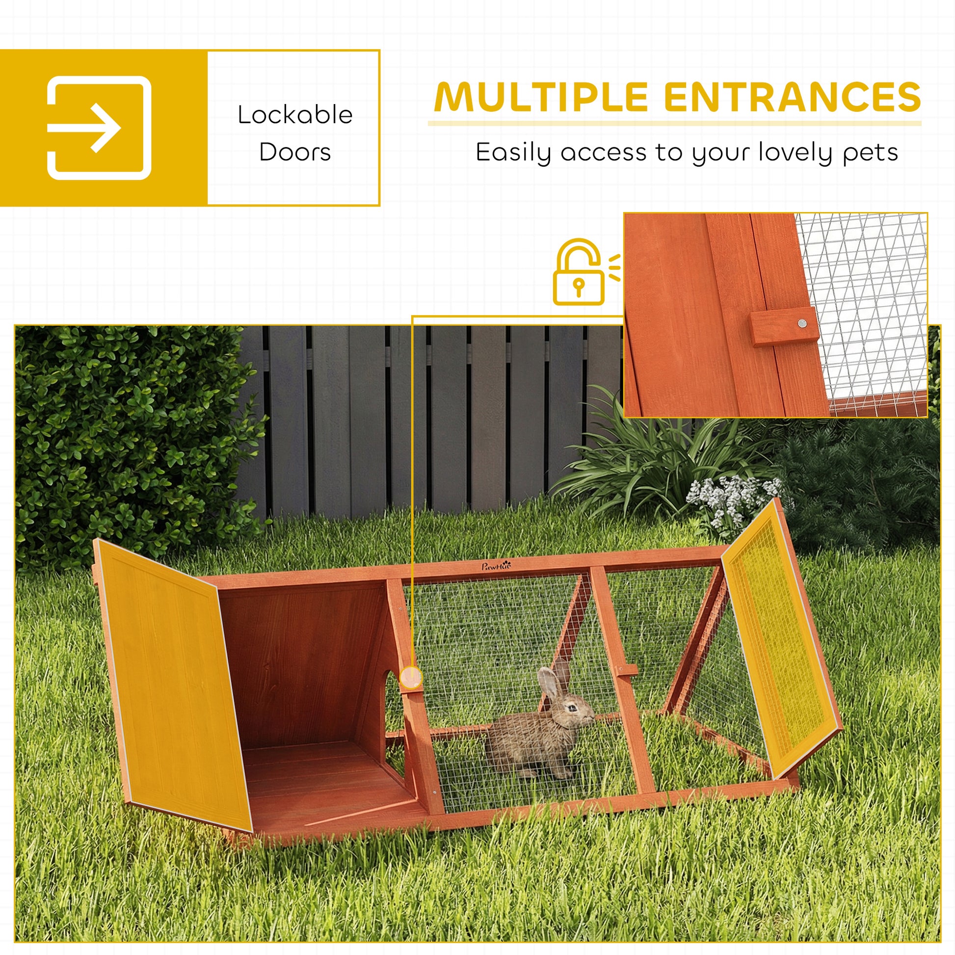PawHut Rabbit Hutch, Wooden Guinea Pig Hutch with Run and Doors, Outdoor Triangle Bunny House for Rabbits,Duck and Chicken