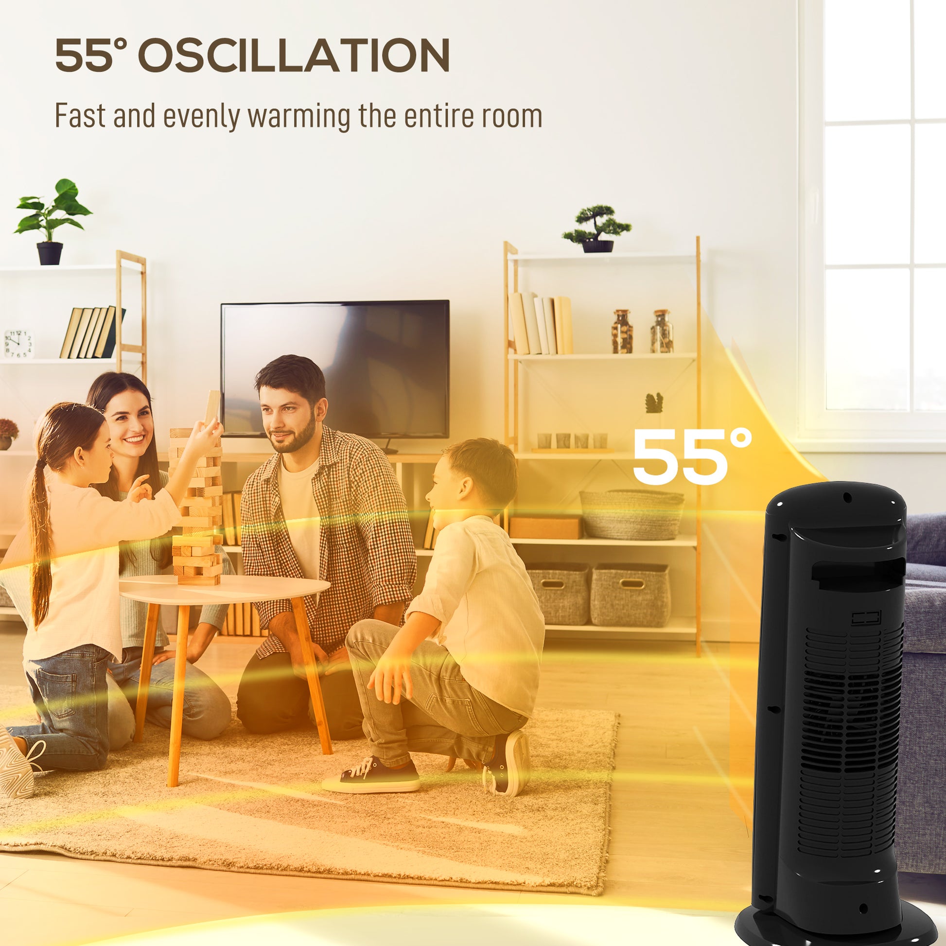 HOMCOM Ceramic Space Heater, 2000W Fan Electric Heater with 4 Modes, Adjustable Thermostat, 55Â° Oscillation, Tip-Over and Overheat Protection for Bedroom, Home Office, Black