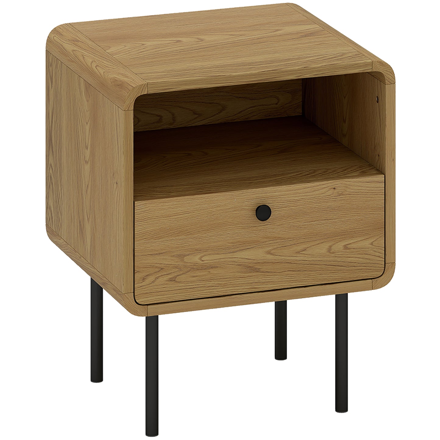 HOMCOM Bedside Table with Drawer and Open Shelf - Oak Default Title