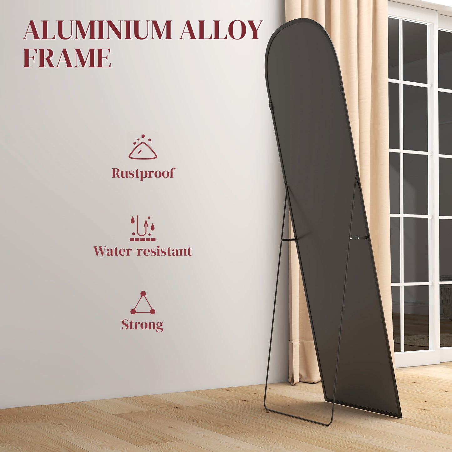 HOMCOM 165cm Aluminium Frame Standing Mirror - Black