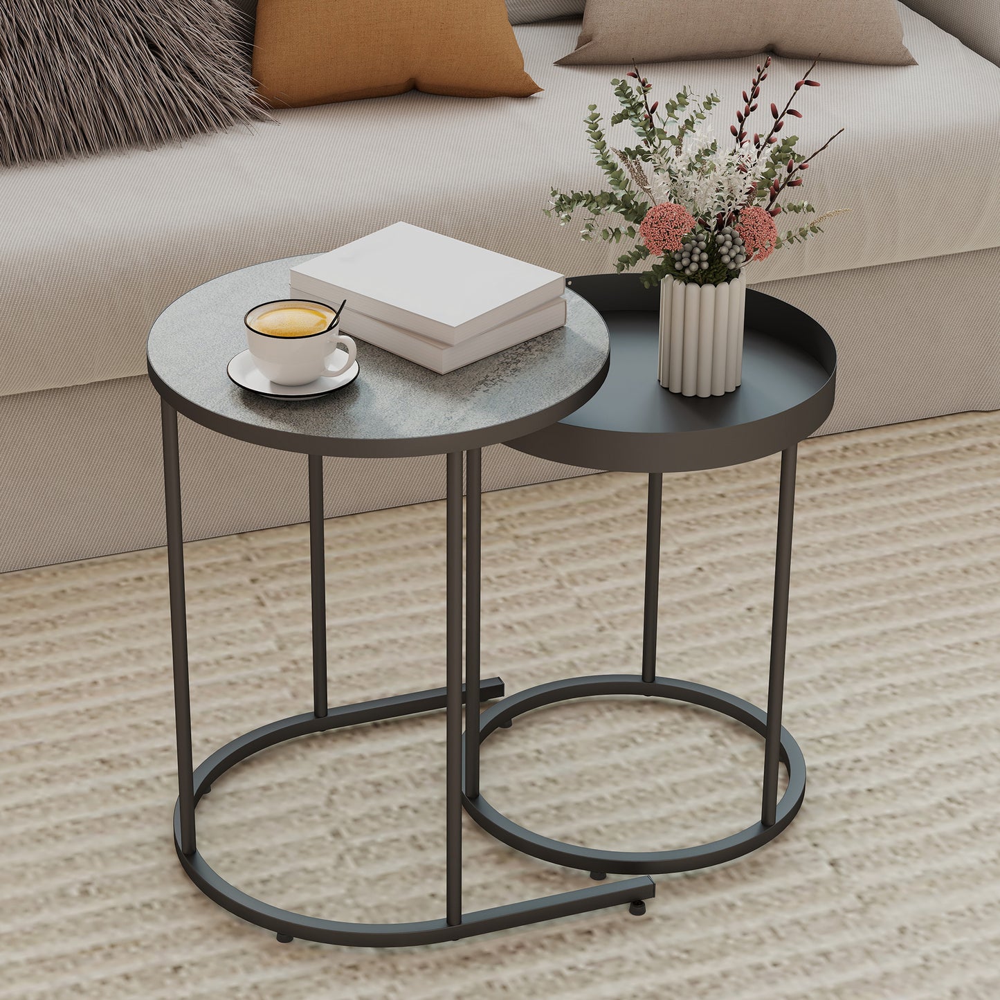 HOMCOM Round Nesting Side Table Set of 2 - Grey