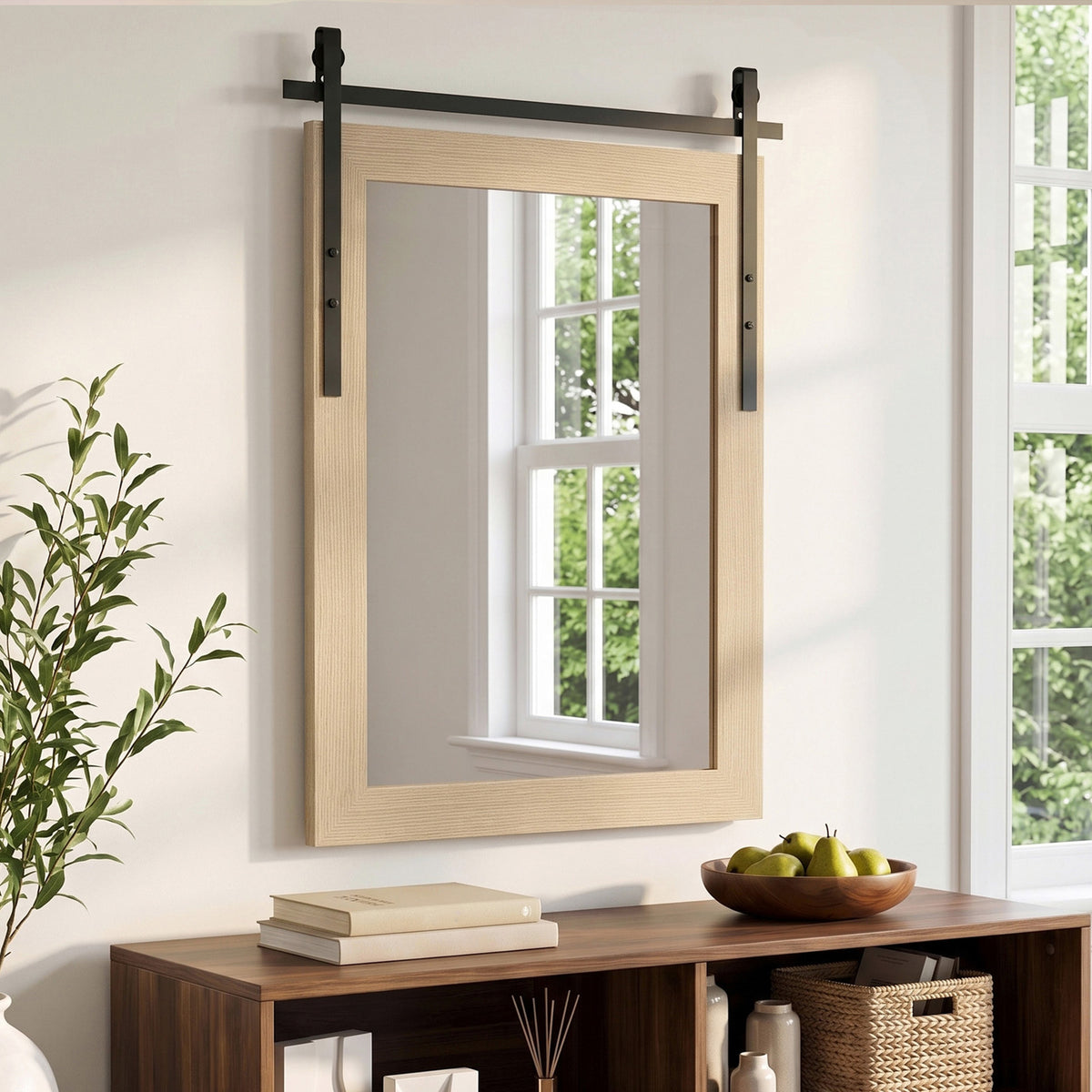 HOMCOM 110 x 66 cm Rectangle Mirror, Farmhouse Wall Mirror for Living Room, Bedroom, Hallway, White Oak