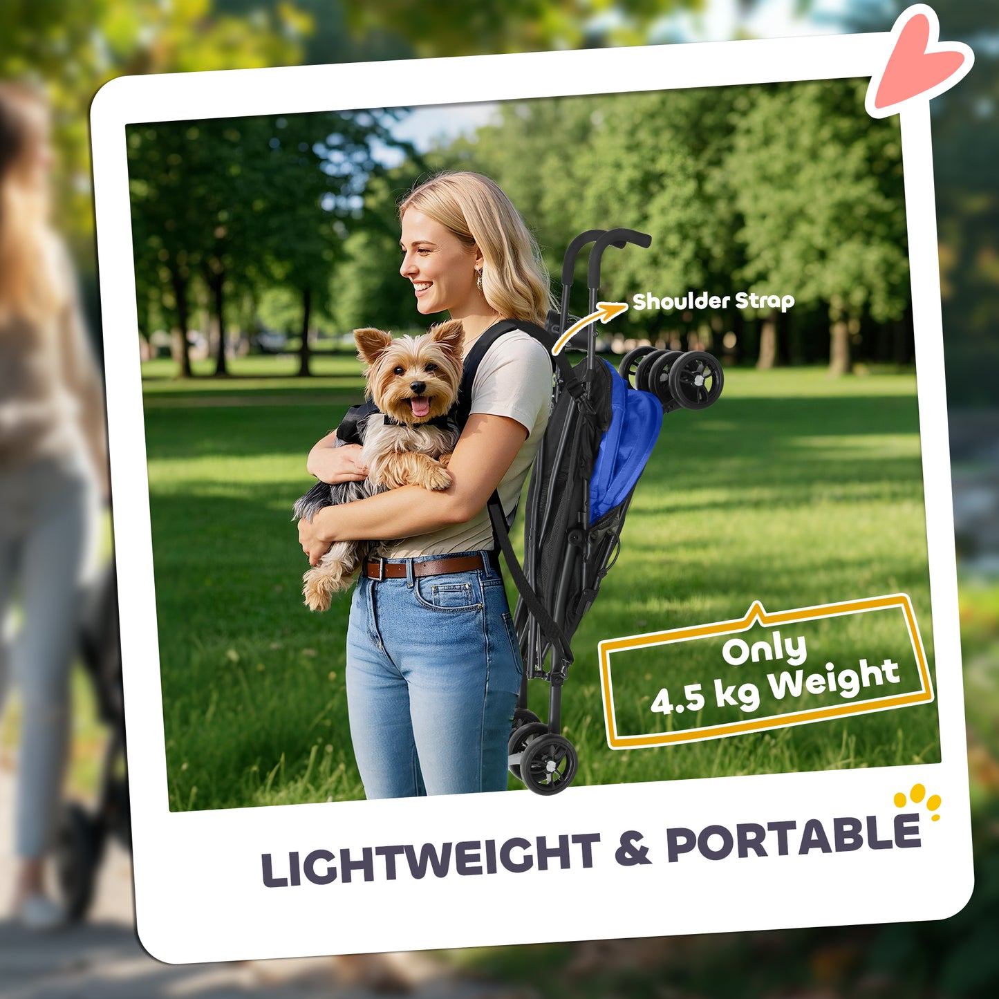 PawHut Foldable Dog Stroller, Lightweight Dog Pram w/ Shoulder Strap, Storage Bag, Cup Holder, Dark Blue