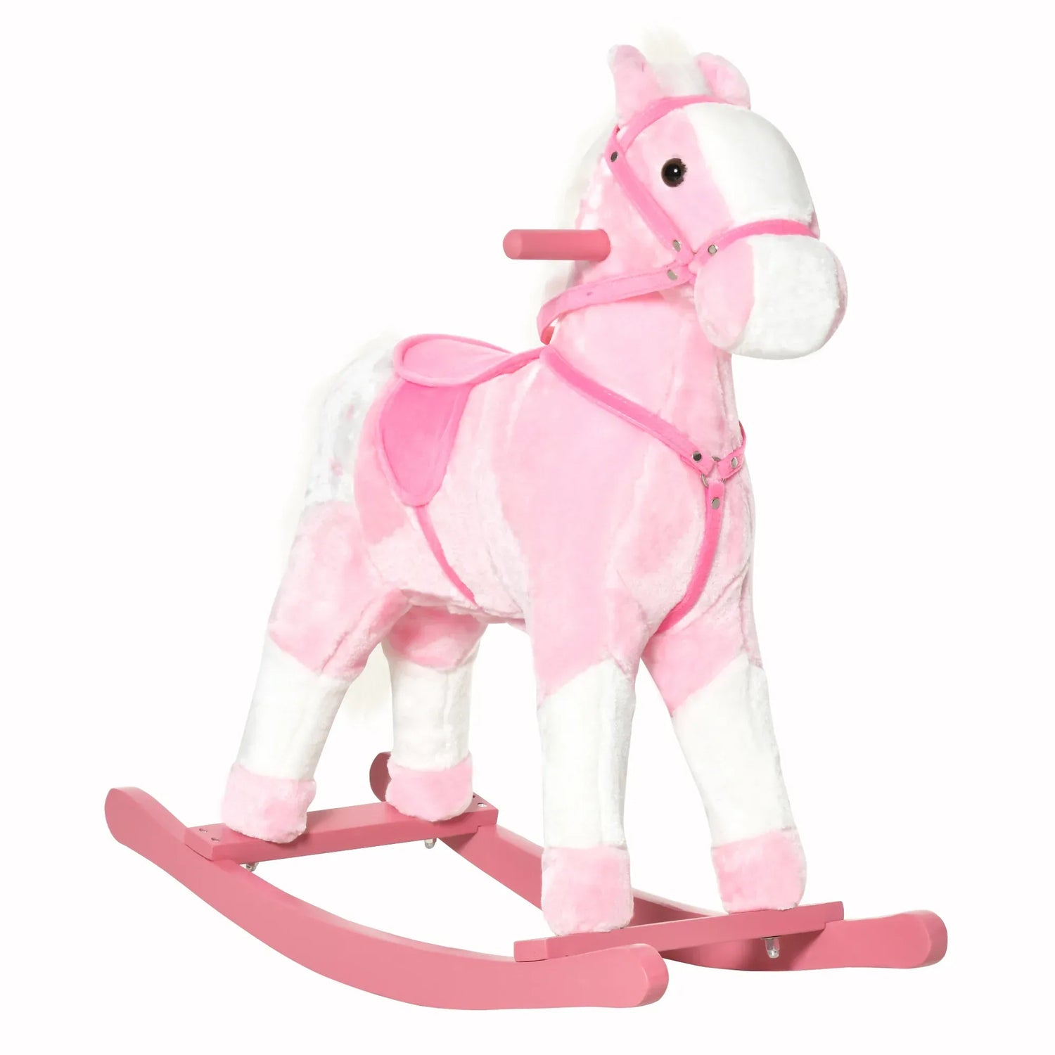 HOMCOM Baby Rocking Horse Plush Ride on Animals Rocker with Sound Handle Grip for Kids 3-6 Years - Pink - LiamsBargains.co.uk