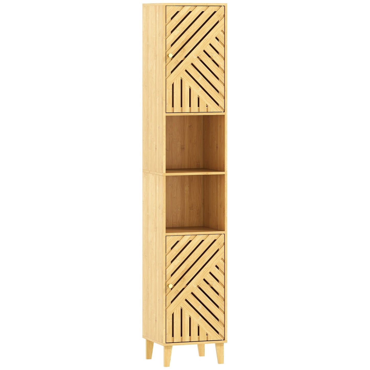 HOMCOM Multi-Storage Bamboo Door Bathroom Cabinet - Natural Finish Default Title