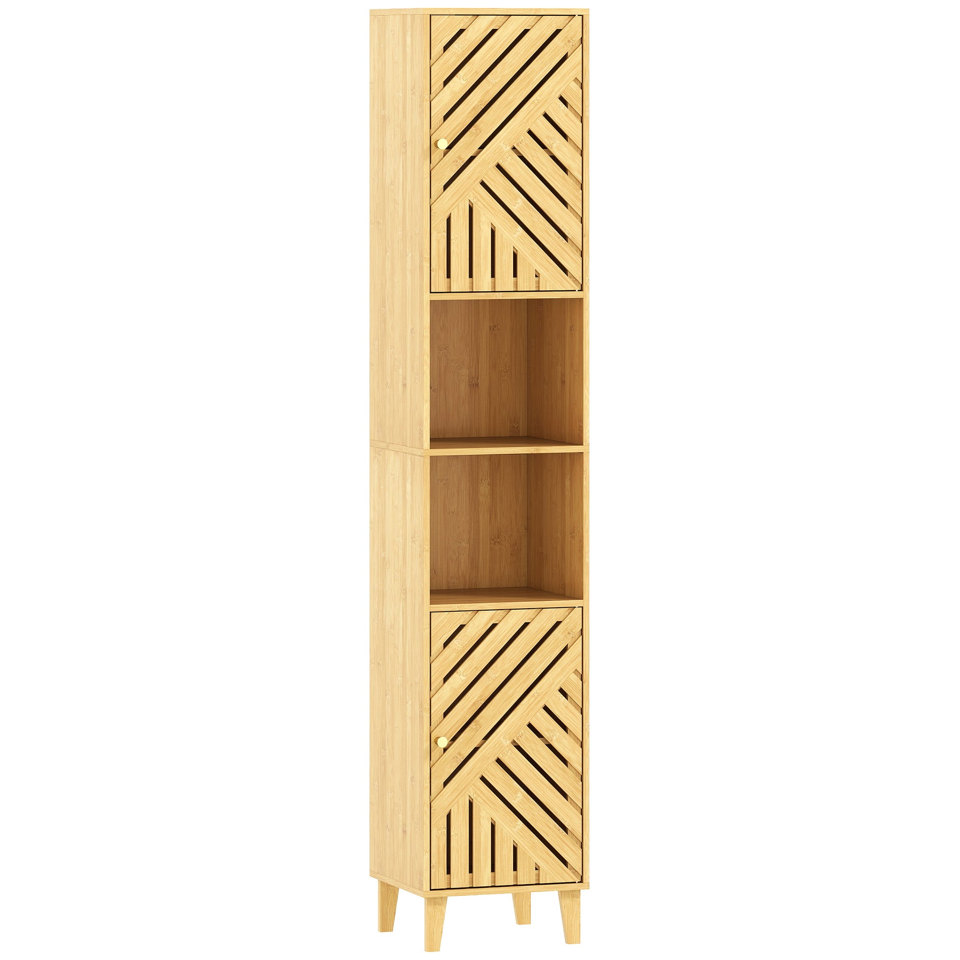 HOMCOM Multi-Storage Bamboo Door Bathroom Cabinet - Natural Finish Default Title