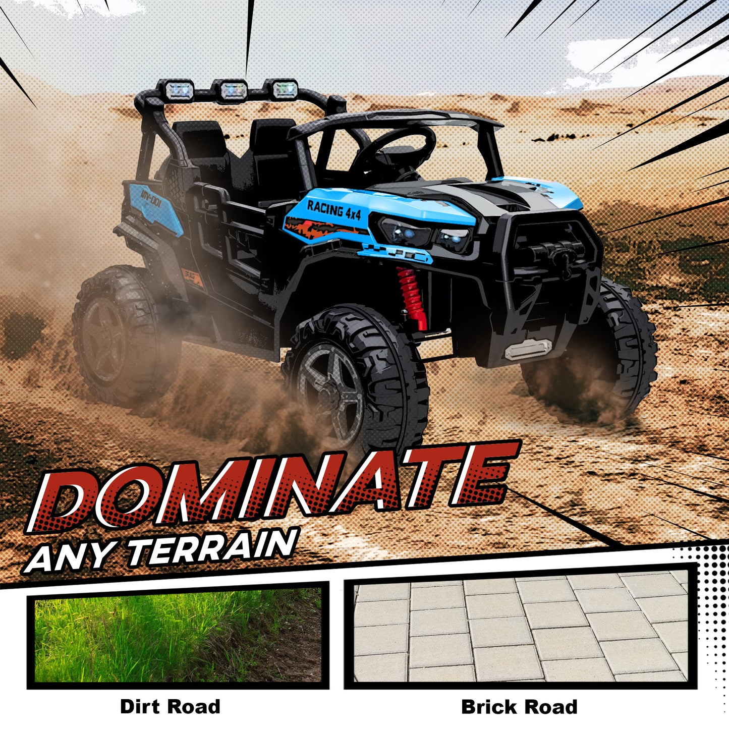 AIYAPLAY 24V Electric Ride on Car, 2-Seater Electric Car for Kids with Remote, Bluetooth, Soft Start, Suspension Spring, Blue