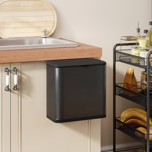 HOMCOM 8L Hanging Kitchen Bin, Rubbish bin with Lid and Removable Inner Bucket for Kitchen Cabinet Door, Under Sink, Office