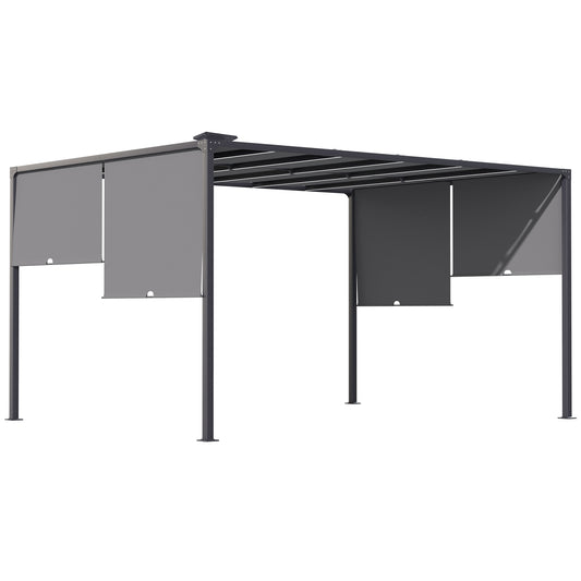 Outsunny 3(m) x 4m Metal Pergola with LED Lights, Outdoor Garden Pergola with Sliding Roof, Solar Powered, for BBQ,Â Lawn, Dark Grey