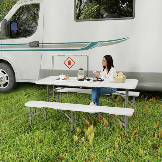 Outsunny Three-Piece Folding Picnic Table and Bench Set - White