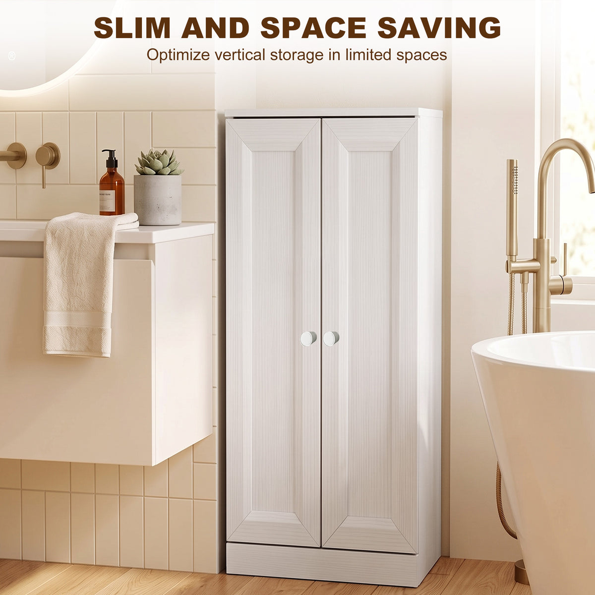 HOMCOM Narrow Bathroom Cabinet, Slim Storage Cabinet with 2 Doors & 4 Tiers, Freestanding Narrow Cupboard