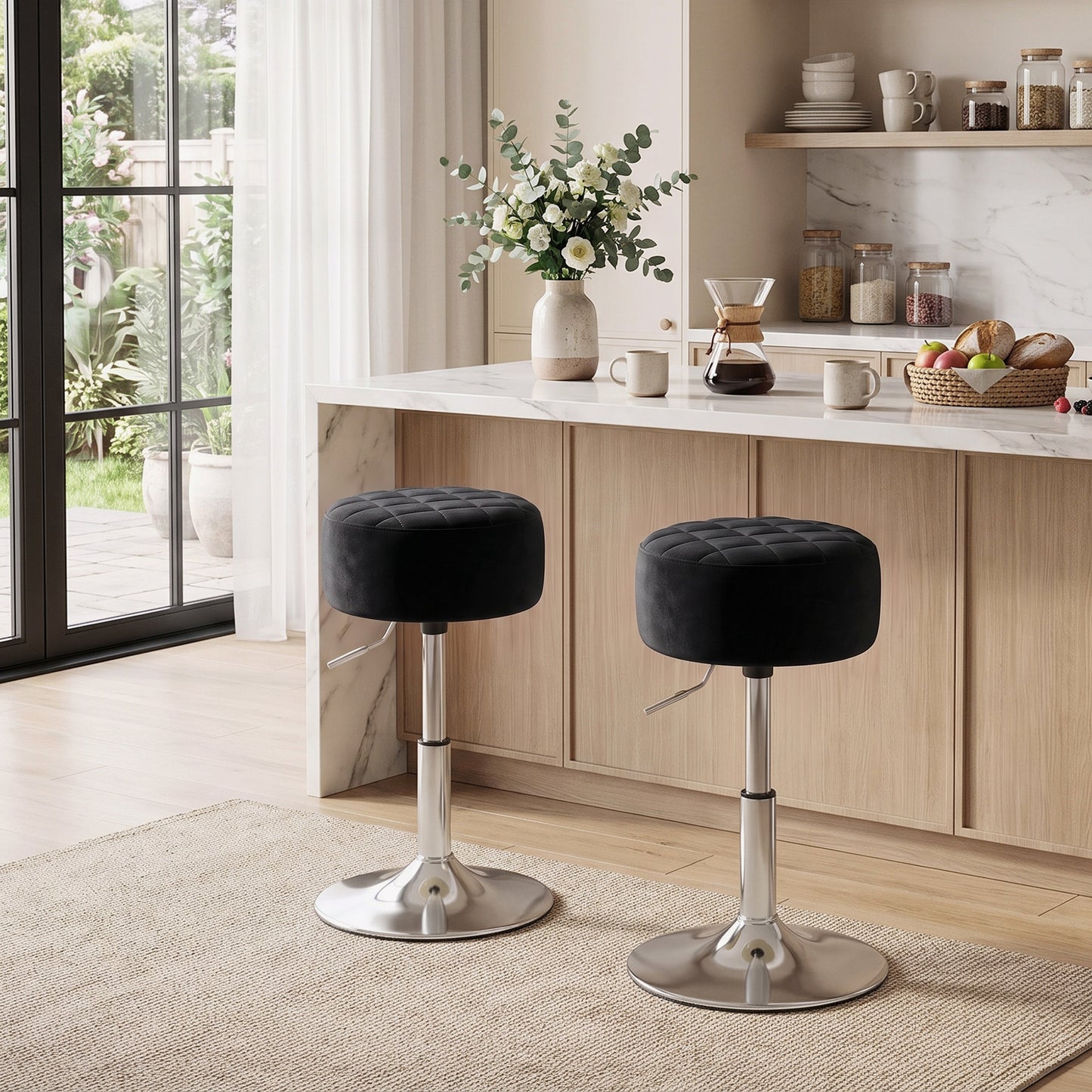 HOMCOM Bar Stool Adjustable Swivel Chair Velvet-Feel Seat 1 Piece, Black