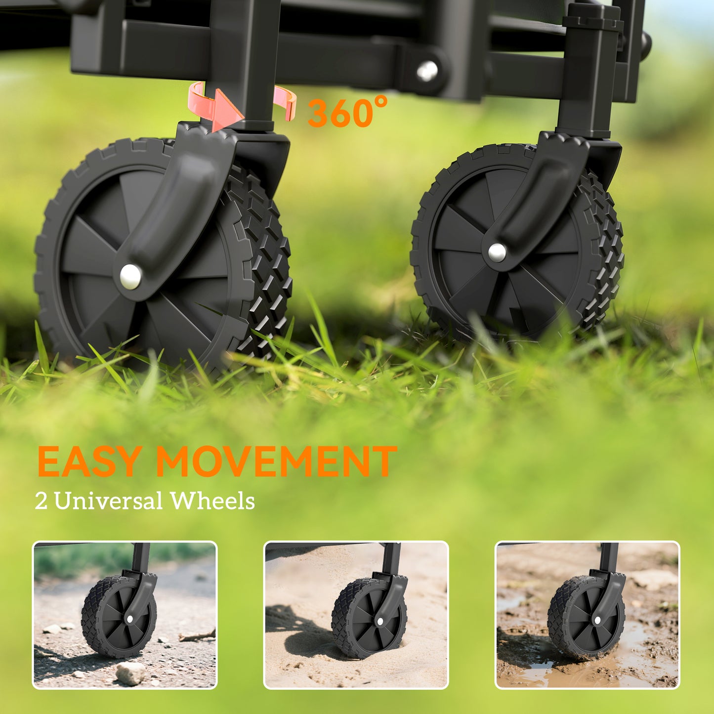 Outsunny 41L Festival Trolley on Wheels, Small Garden Folding Trolley Cart, 60kg Heavy Duty Collapsible Folding Wagon with Adjustable Handle and Carrying Bag for Beach, Camping, Festival, Grey