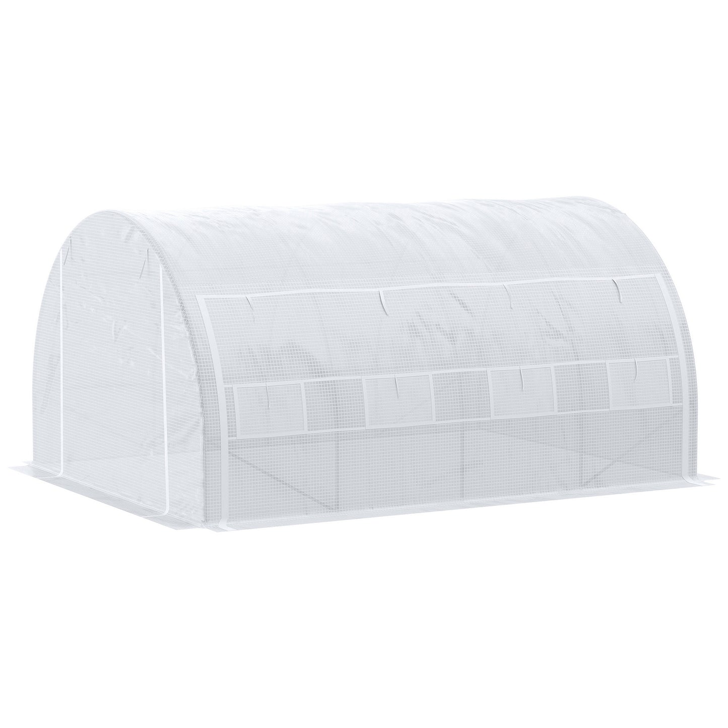 Outsunny 4 x 3 x 2 m Polytunnel Greenhouse with Roll-up Side Walls, Walk-in Grow House Tent with Steel Frame, Reinforced Cover, Zipped Door and 12 Mesh Windows for Garden, White