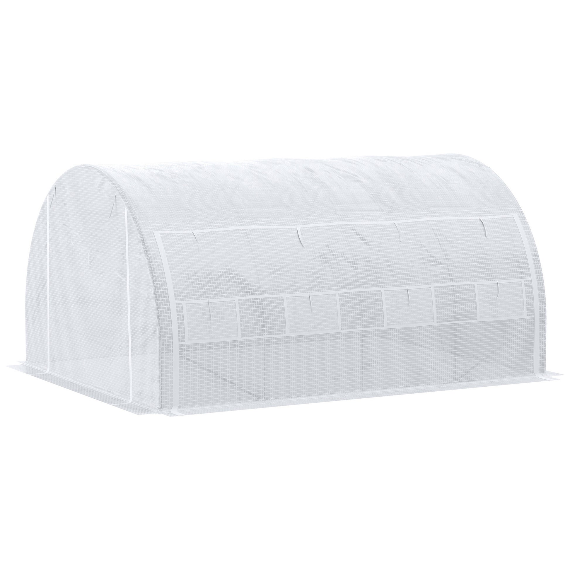 Outsunny 4 x 3 x 2 m Polytunnel Greenhouse with Roll-up Side Walls, Walk-in Grow House Tent with Steel Frame, Reinforced Cover, Zipped Door and 12 Mesh Windows for Garden, White