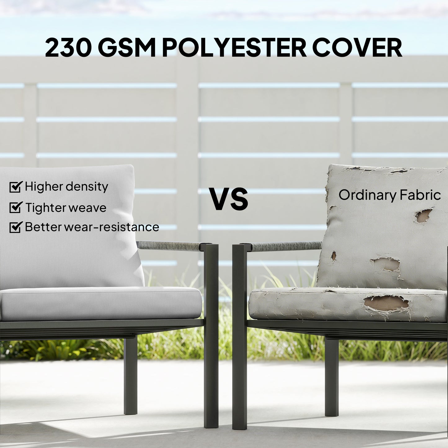 Outsunny 5 Piece Metal Garden Furniture Sofa Set with Thickened Cushions, Loveseat, 2 Armchairs, 2 Coffee Tables, Light Grey