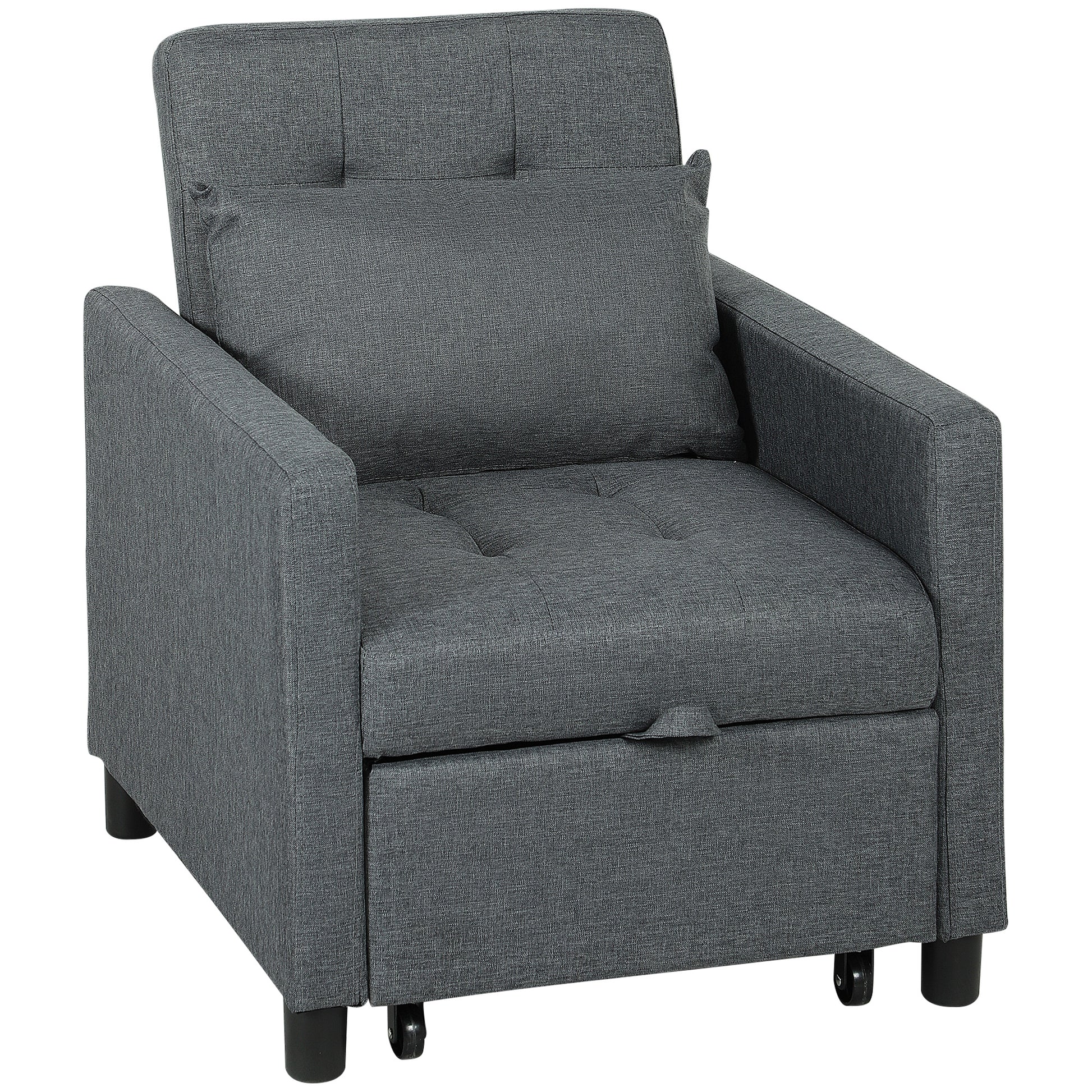 HOMCOM 3-In-1 Chair Bed, Convertible Sleeper Chair with Adjustable Backrest, Pillow and Footrest for Living Room, Dark Grey