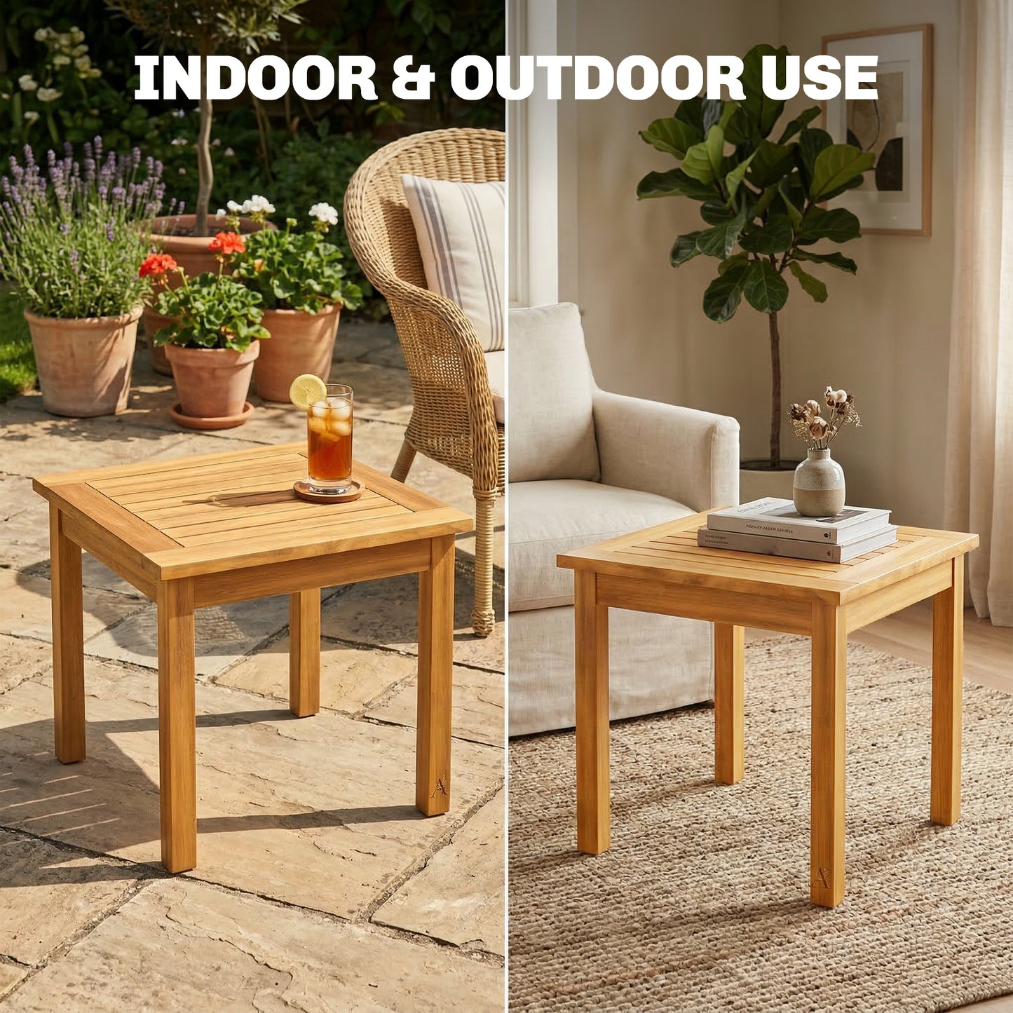 Outsunny Coffee Table Fully Assembled Patio Side Table Slatted Top Solid Acacia Wood for Indoor Outdoor Natural Wood