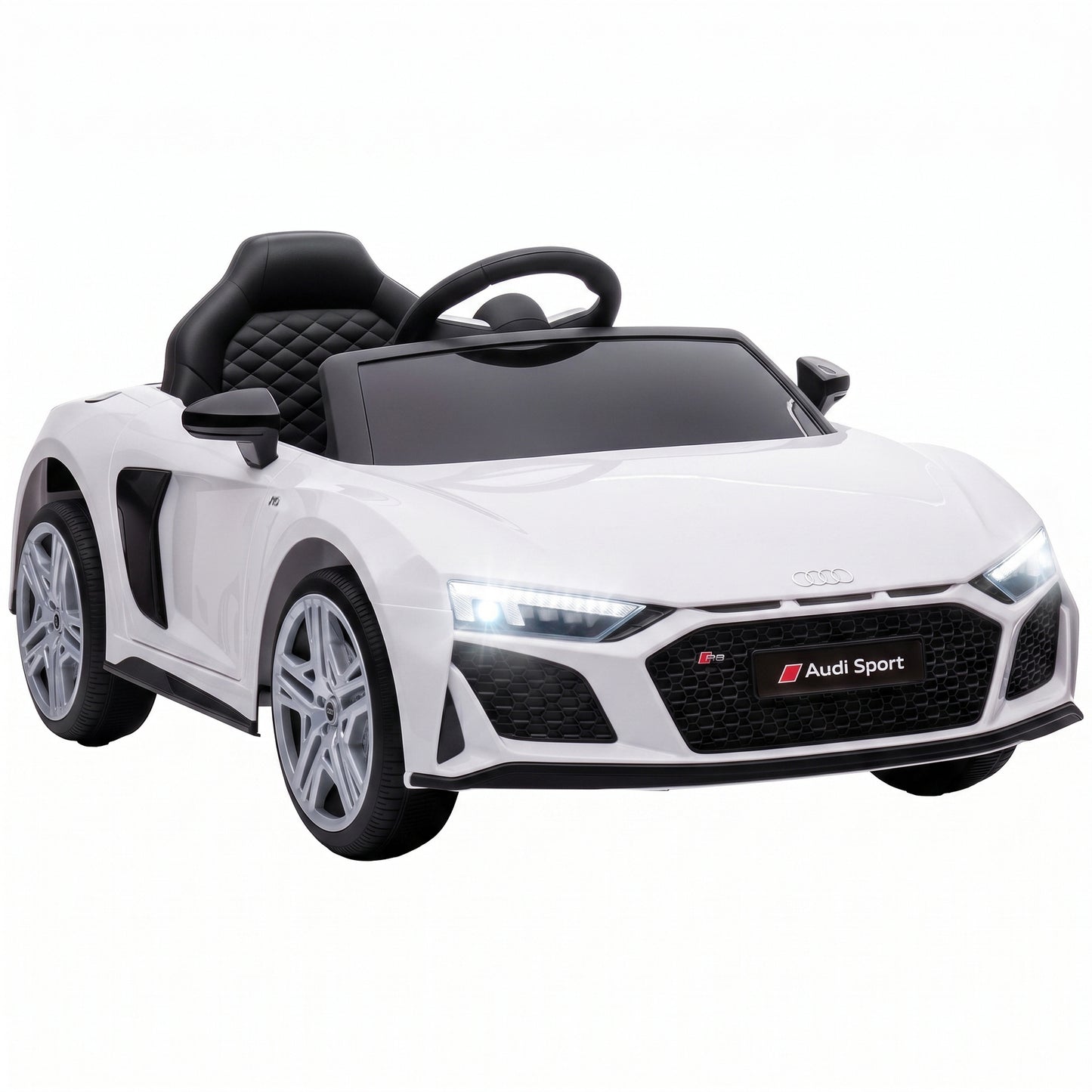 AIYAPLAY Licensed Audi R8 Spyder 12V Electric Car for Kids with Remote Control, Dual Motors, Rear Suspension, Soft Start, White