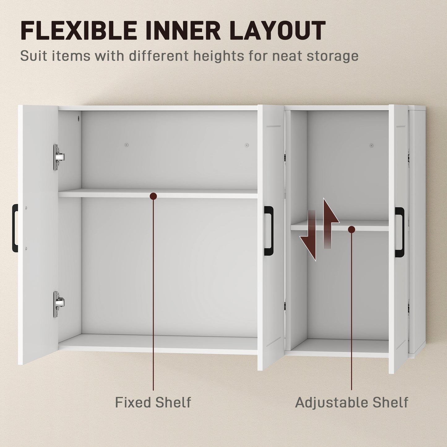 HOMCOM Bathroom Wall Cabinet, Wall Mounted Bathroom Cabinet, Over the Toilet Space Saver with Adjustable Shelves, White