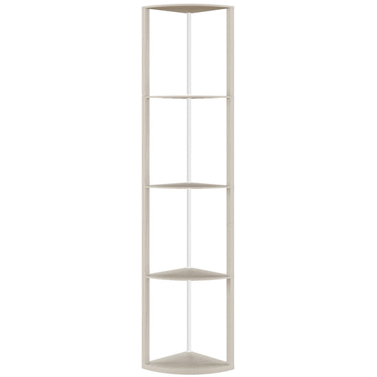HOMCOM RGB LED Floor Lamp with Shelves, 4-Tier Dimmable Standing Lamp with Remote Control, Oak