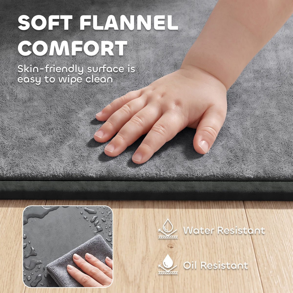 AIYAPLAY Baby Play Mat, 3CM Thick Foam Playmat Rug, Soft Flannel, Non-Slip, Water Resistant, Easy Care, 180 x 150 cm, Dark Grey