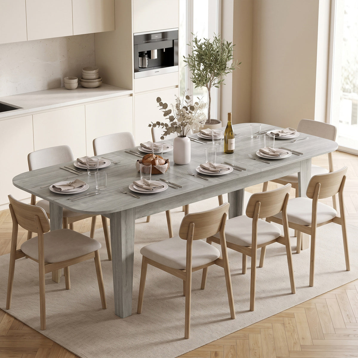 HOMCOM Extendable Oval Dining Table for 4-6, Modern Expandable Kitchen Table, Round Edges, Grey Wood Effect