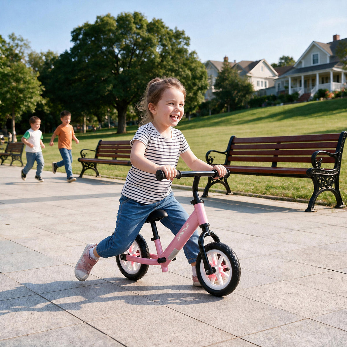 AIYAPLAY 11.2" Balance Bike for 2-5 Years, Toddler Bike with Lighting Wheels, Adjustable Seat & Handlebar, 360Â° Steering, Pink