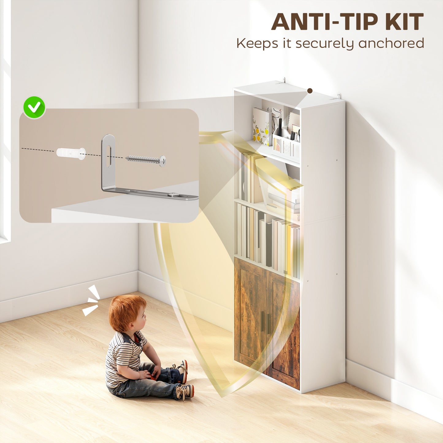 HOMCOM 5-Tier Bookcase with Adjustable Shelf - Rustic Brown