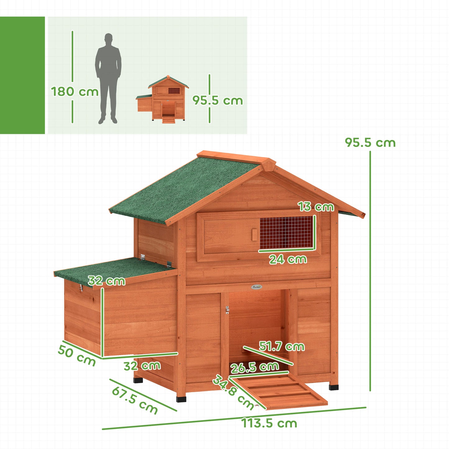 PawHut Chicken Coop, Wooden Hen House with Nesting Box, Pull-Out Tray, Waterproof Roof, Wooden Nature