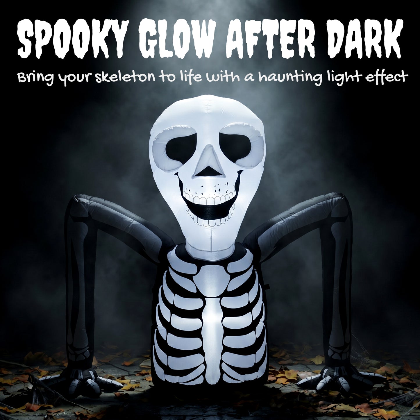Outsunny Inflatable Ground Crawling Skeleton, Scary Halloween Decoration with Built-in LED Lights for Indoor Outdoor Decor