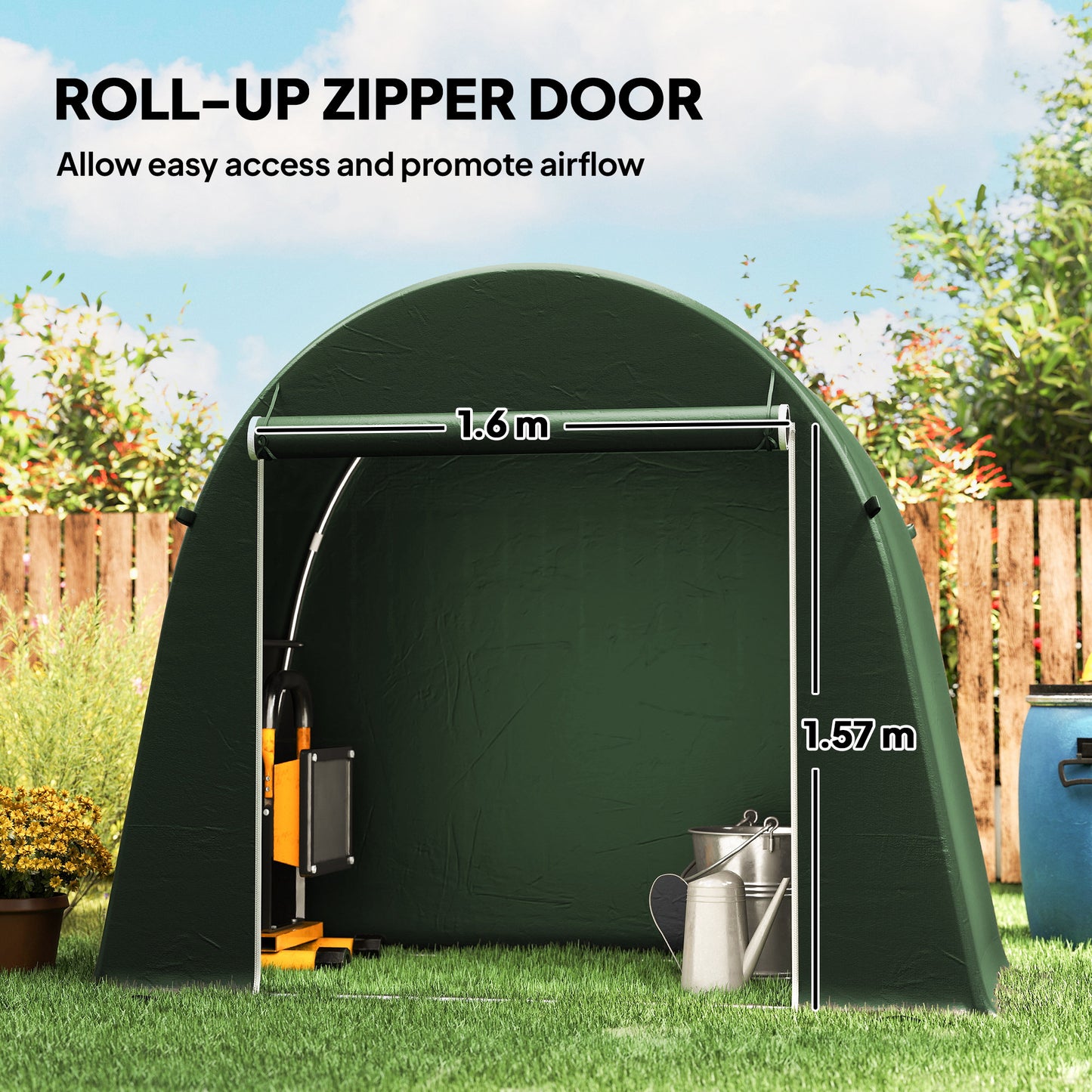 Outsunny 8 x 4 ft Garden Storage Tent, Waterproof Bike Tent with Roll-up Zipper Door and Galvanised Metal Frame, Green