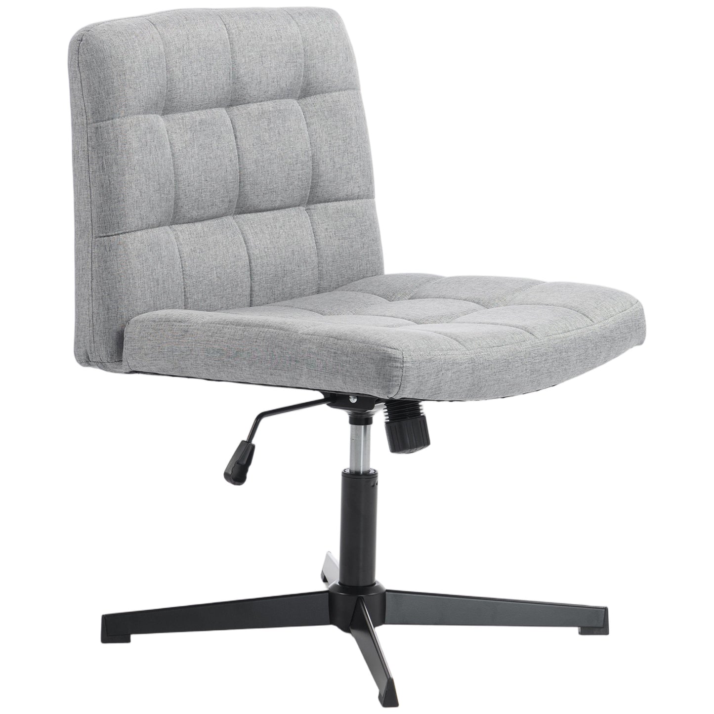 HOMCOM Armless Office Chair, Cross Legged Linen Computer Desk Vanity Chair with Wide Seat, Rocking Function, Grey