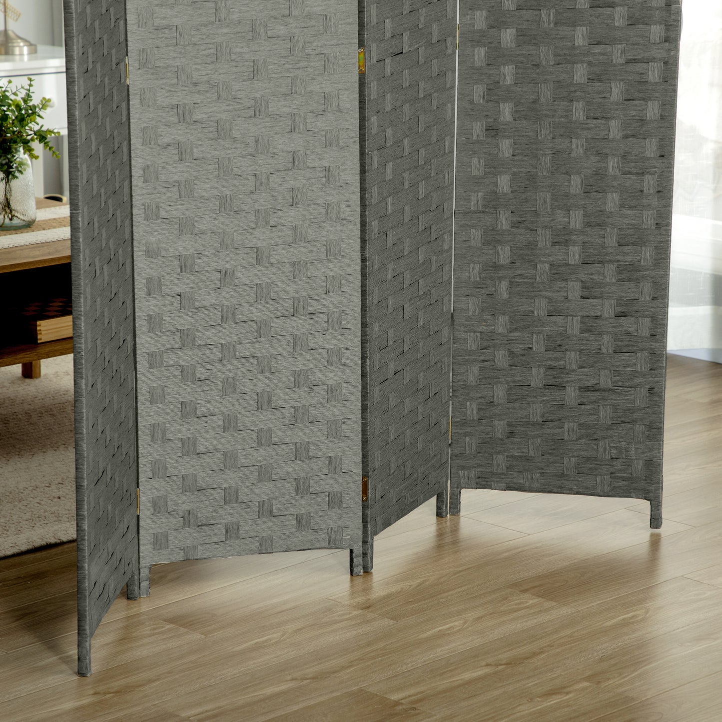 HOMCOM 4-Panel Room Dividers, Wave Fibre Freestanding Folding Privacy Screen Panels, Partition Wall Divider for Indoor Bedroom Office, 170Â cm, Grey