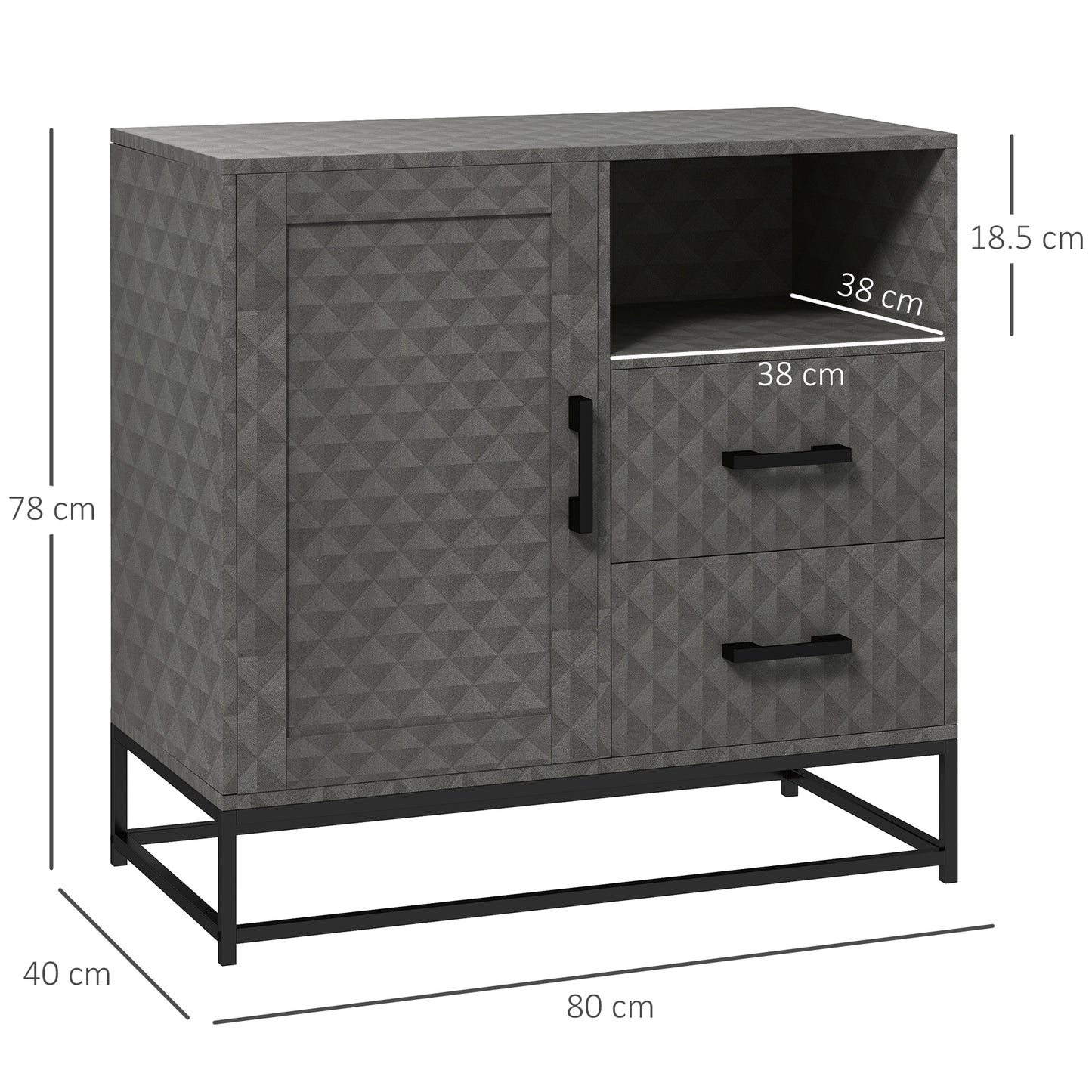 HOMCOM Sideboard with Adjustable Shelf, Freestanding Sideboard Storage Cabinet with Open Compartment and 2 Drawers, Grey
