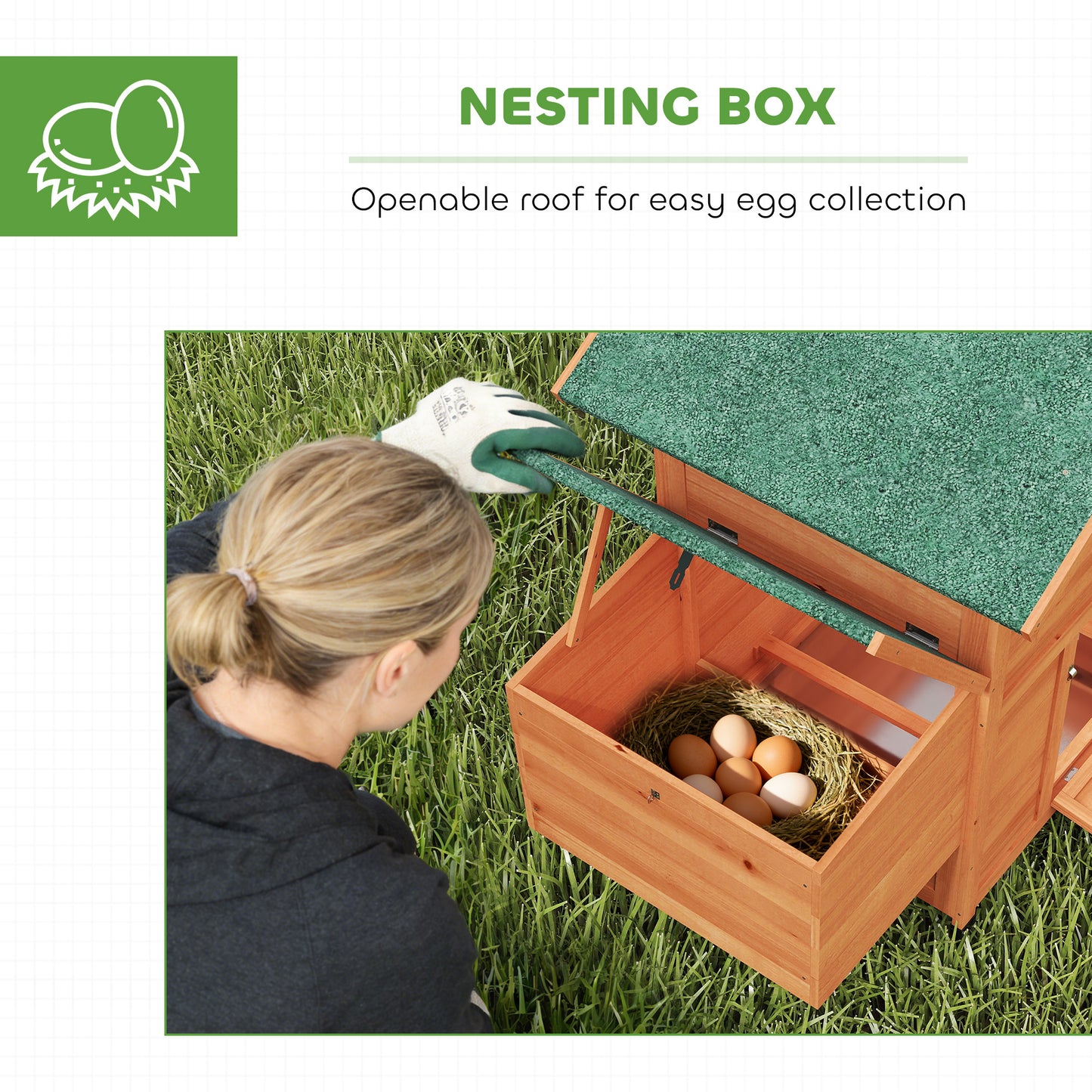 PawHut Chicken Coop, Wooden Hen House with Nesting Box, Pull-Out Tray, Waterproof Roof, Wooden Nature
